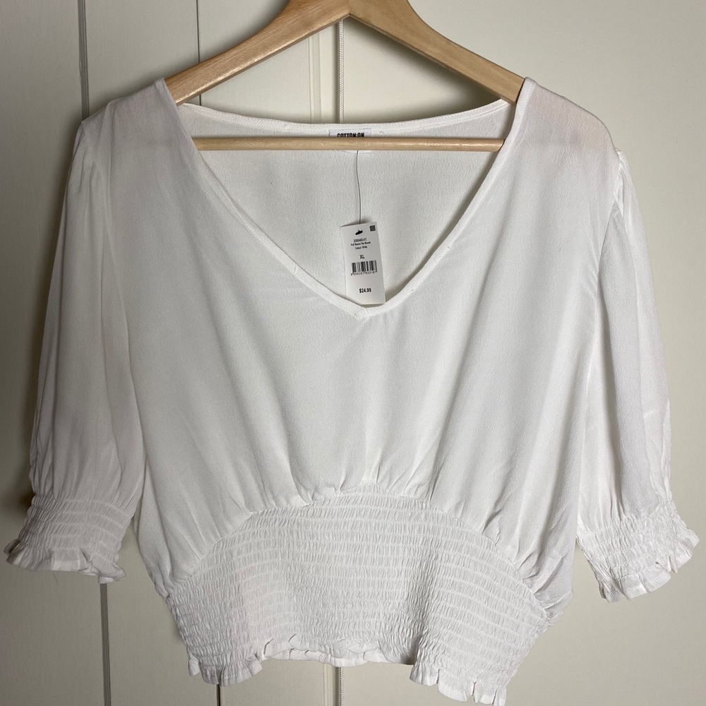 XL Smocked Blouse Pouf Sleeves Cotton On NWT